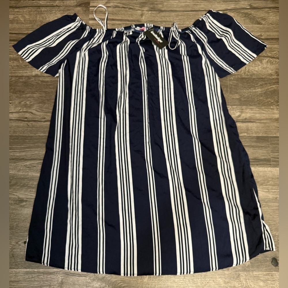 Indulge Navy and White Striped Casual Dress